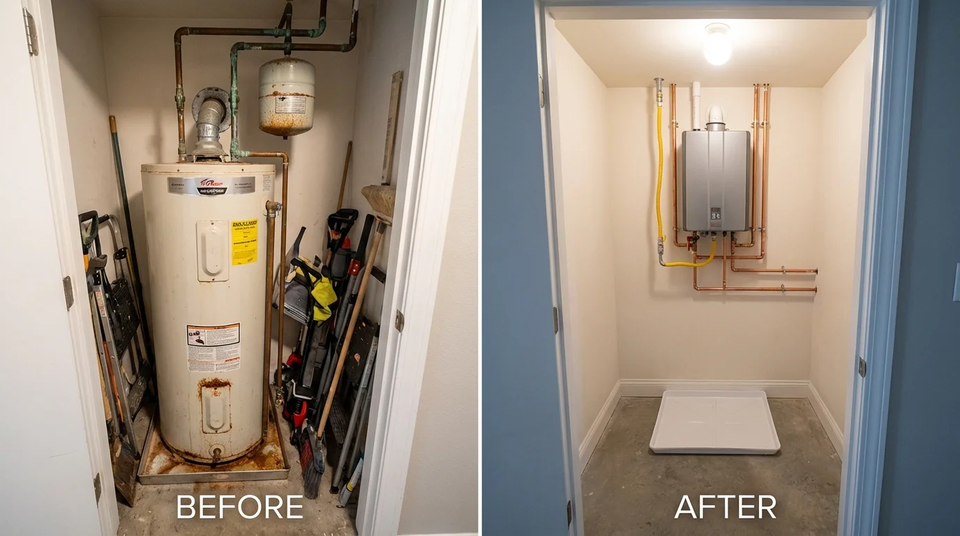 Tank water heater versus wall-mounted tankless unit comparison for Fort Thompson, SD homeowners