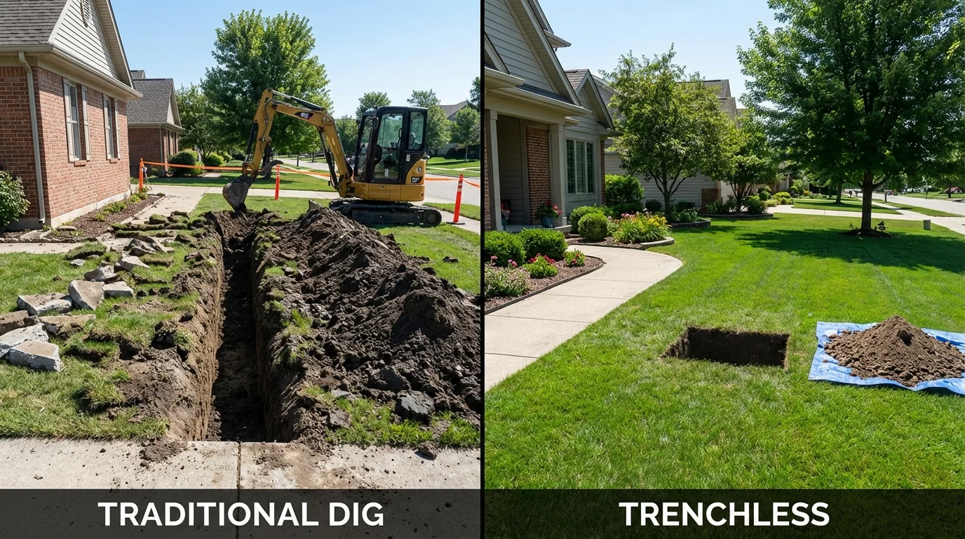 Trenchless sewer repair with minimal yard damage versus traditional excavation in Fort Thompson, SD